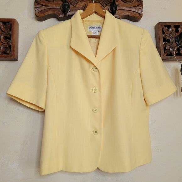 VTG Pendleton Women's Short Sleeve Linen Blend Canary Yellow Blazer Jacket✨️8 - Picture 1 of 11